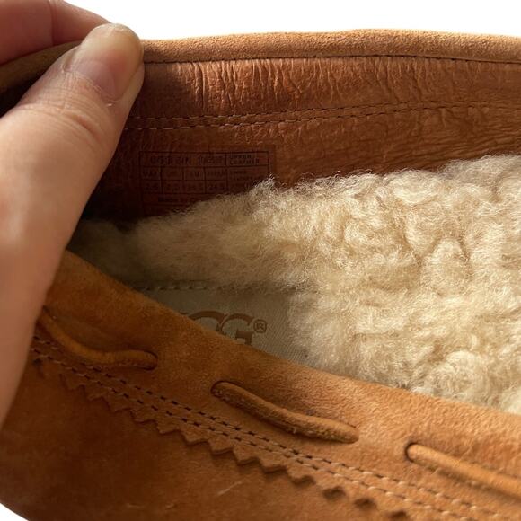 UGG 7.5 Suede Roni Moccasian Driving Loafers Shearling Wool Slippers Shoes Brown - Picture 8 of 9